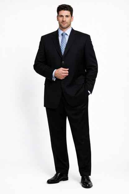 Unique 2PC 3 Button Dark Navy Blue Men's Suit With Flat Front Pants