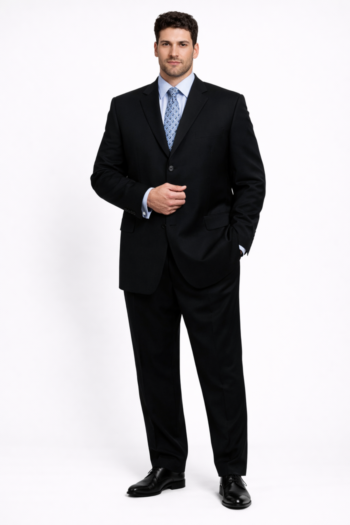 Unique 2PC 3 Button Dark Navy Blue Men's Suit With Flat Front Pants