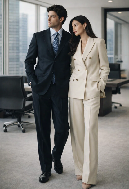 Unique 2PC 3 Button Dark Navy Blue Men's Suit With Flat Front Pants