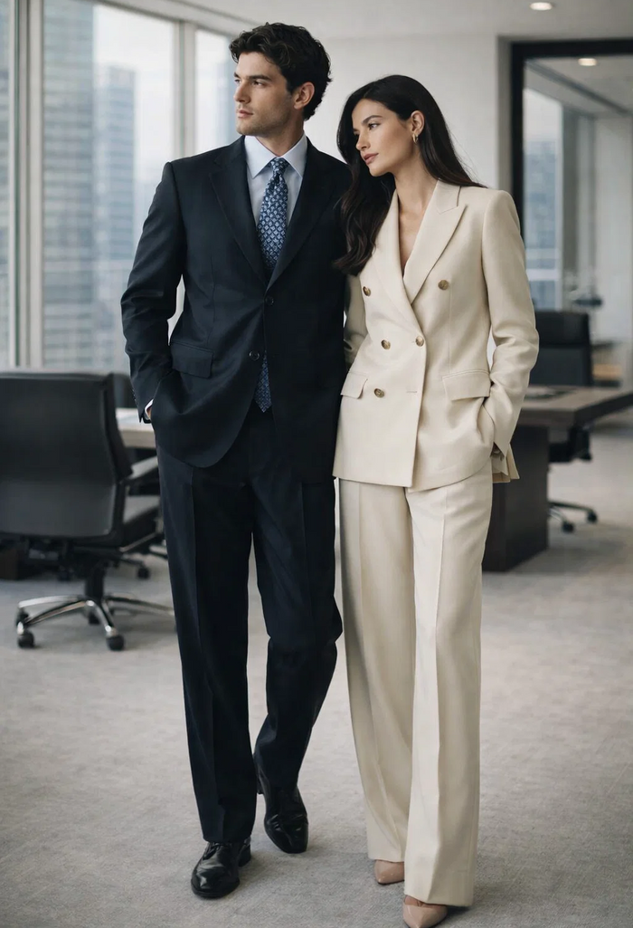 Unique 2PC 3 Button Dark Navy Blue Men's Suit With Flat Front Pants