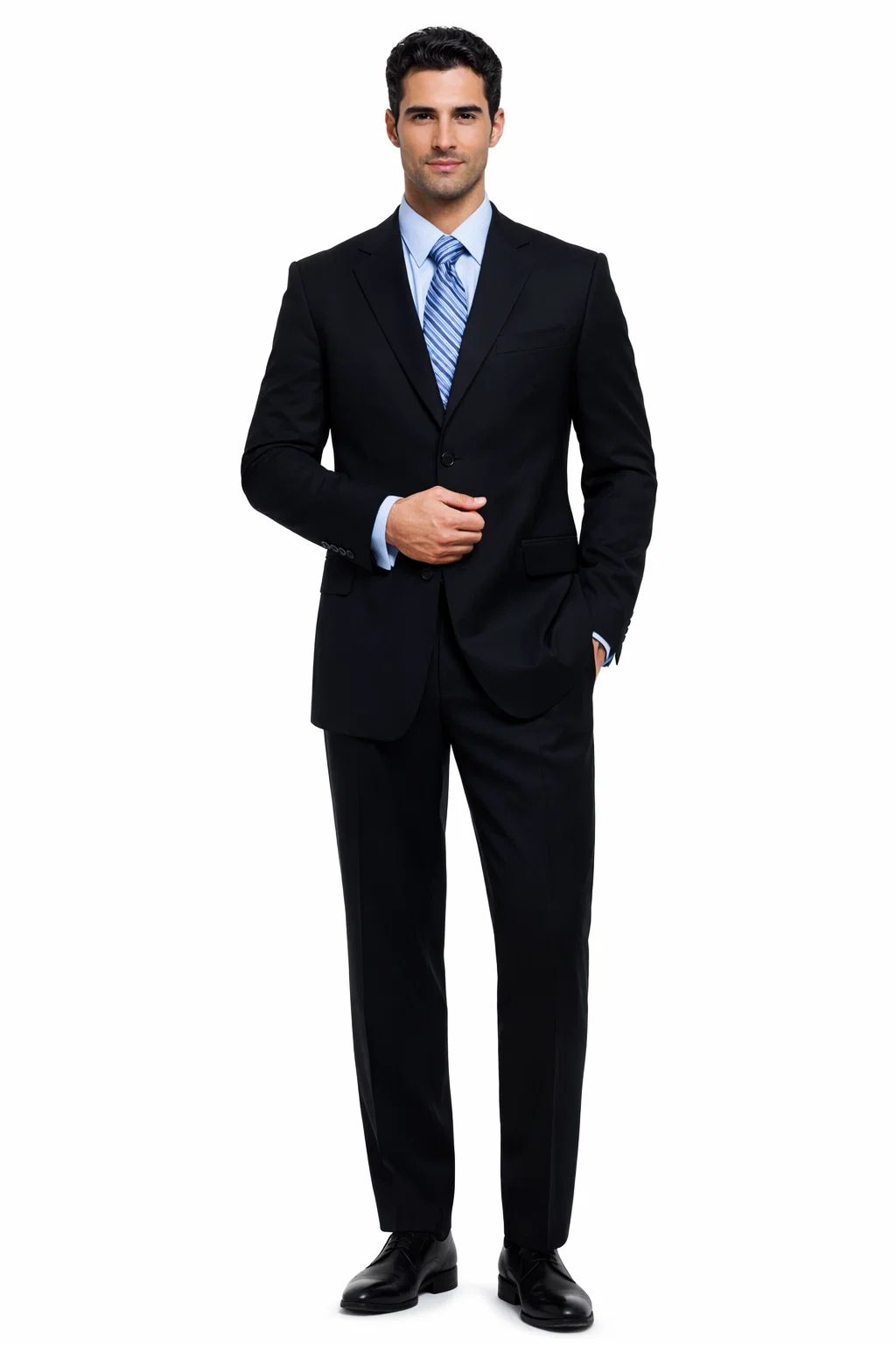 Unique 2PC 3 Button Dark Navy Blue Men's Suit With Flat Front Pants