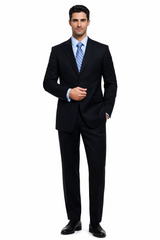 Unique 2PC 3 Button Dark Navy Blue Men's Suit With Flat Front Pants