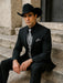 Men’s Black Western Tuxedo with Silver Vest & Cowboy Hat – Slim Fit