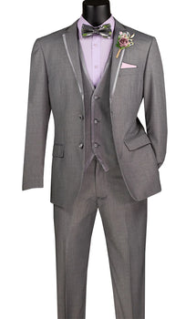 Tuxedo & Formal Grey ~ Gray Trimmed Two Button Slim Fit Men's Suit