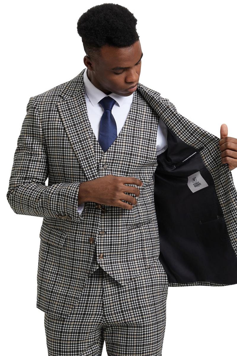 Men's Stacy Adams Vested Modern Fit Houndstooth Glen Plaid Suit in Grey & Green - Image 6
