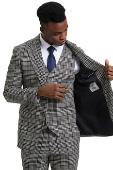 Men's Stacy Adams Vested Modern Fit Houndstooth Glen Plaid Suit in Grey & Green - Image 6
