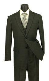 Olympia Collection - Glen Plaid Regular Fit Suit 3 Piece Olive Modern Fit