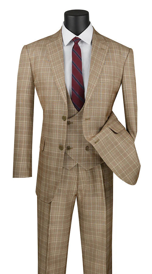 Men’s Renaissance Collection Camel 3 Piece Suit with Jacket, Vest and Pants, Formal Wedding Dress Suit Modern Fit