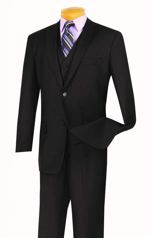 Morgan Collection - Regular Fit 3 Piece Suit 2 Button Black Modern Fit