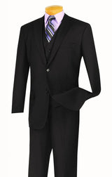 Morgan Collection - Regular Fit 3 Piece Suit 2 Button Black Modern Fit
