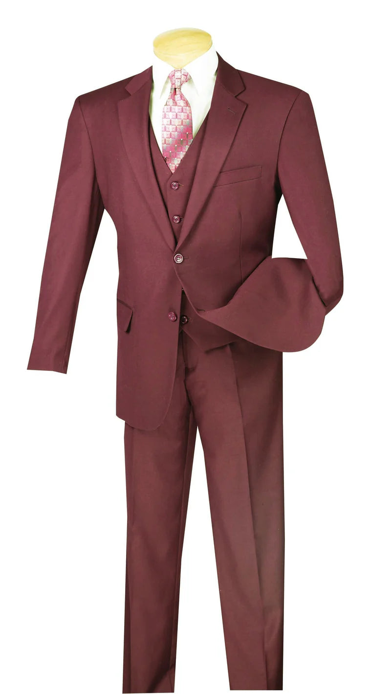 Morgan Collection - Regular Fit 3 Piece Suit 2 Button in Maroon  Modern Fit