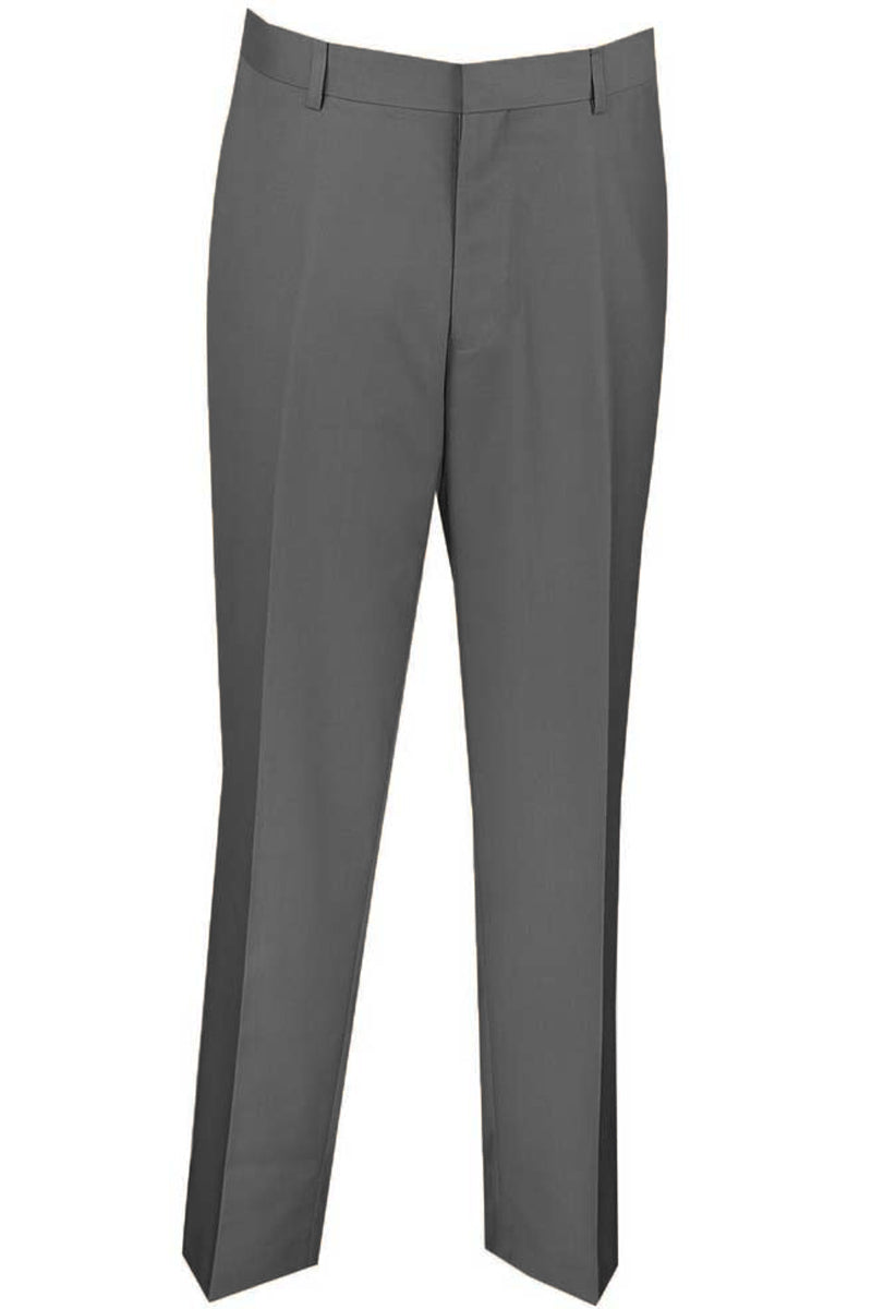 Mens Slim Fit Wool Feel Flat Front Dress Slacks in Charcoal — MensUSA