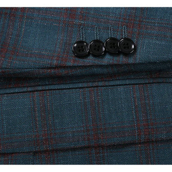 Saco vaquero - Western Sport Coat - Western Blazer- Mens Classic Fit Two Button Wool & Linen Sport Coat Blazer In Teal Blue Windowpane Plaid