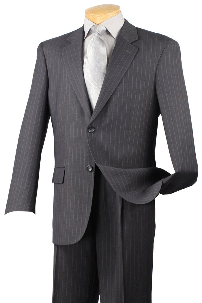 Mens Modern Fit 2 Button No Pleated Flat Front Pants Pinstripe Suit in Charcoal