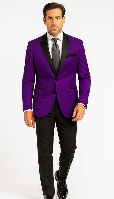 Velour Men's blazer Jacket Purple Two Button Party Suit & Tuxedo & w/ Black  Velvet or Suit Fab