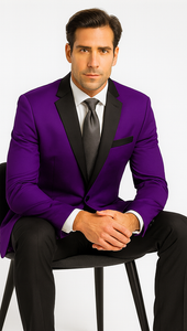Velour Men's blazer Jacket Purple Two Button Party Suit & Tuxedo & w/ Black  Velvet or Suit Fab