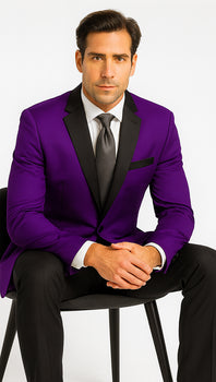 Velour Men's blazer Jacket Purple Two Button Party Suit & Tuxedo & w/ Black  Velvet or Suit Fab