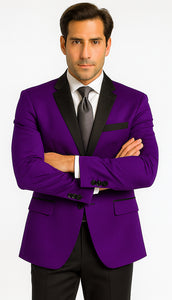 Velour Men's blazer Jacket Purple Two Button Party Suit & Tuxedo & w/ Black  Velvet or Suit Fab