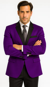 Velour Men's blazer Jacket Purple Two Button Party Suit & Tuxedo & w/ Black  Velvet or Suit Fab