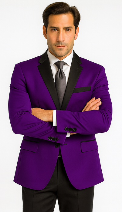Velour Men's blazer Jacket Purple Two Button Party Suit & Tuxedo & w/ Black  Velvet or Suit Fab