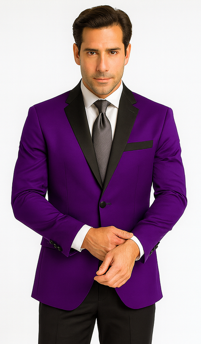 Velour Men's blazer Jacket Purple Two Button Party Suit & Tuxedo & w/ Black  Velvet or Suit Fab