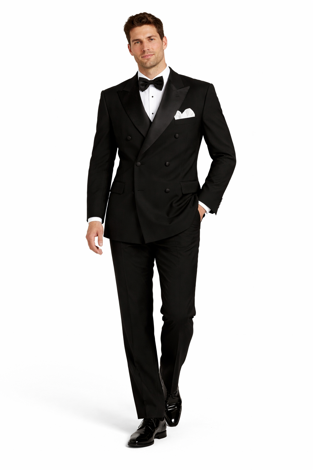 Men’s Black Double Breasted Tuxedo Suit with Jacket and Pants, Formal Wedding Prom Suit