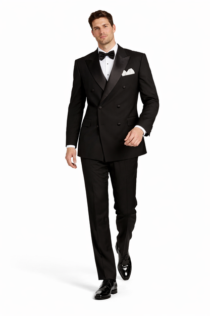 Men’s Black Double Breasted Tuxedo Suit with Jacket and Pants, Formal Wedding Prom Suit