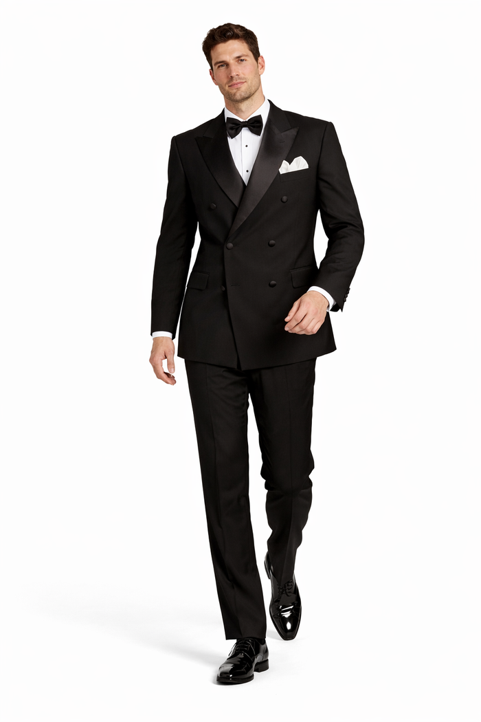 Men’s Black Double Breasted Tuxedo Suit with Jacket and Pants, Formal Wedding Prom Suit