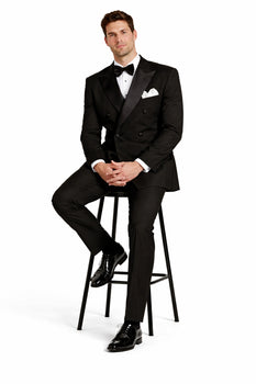 Black Double Breasted Suits Tuxedo Jacket + Pants