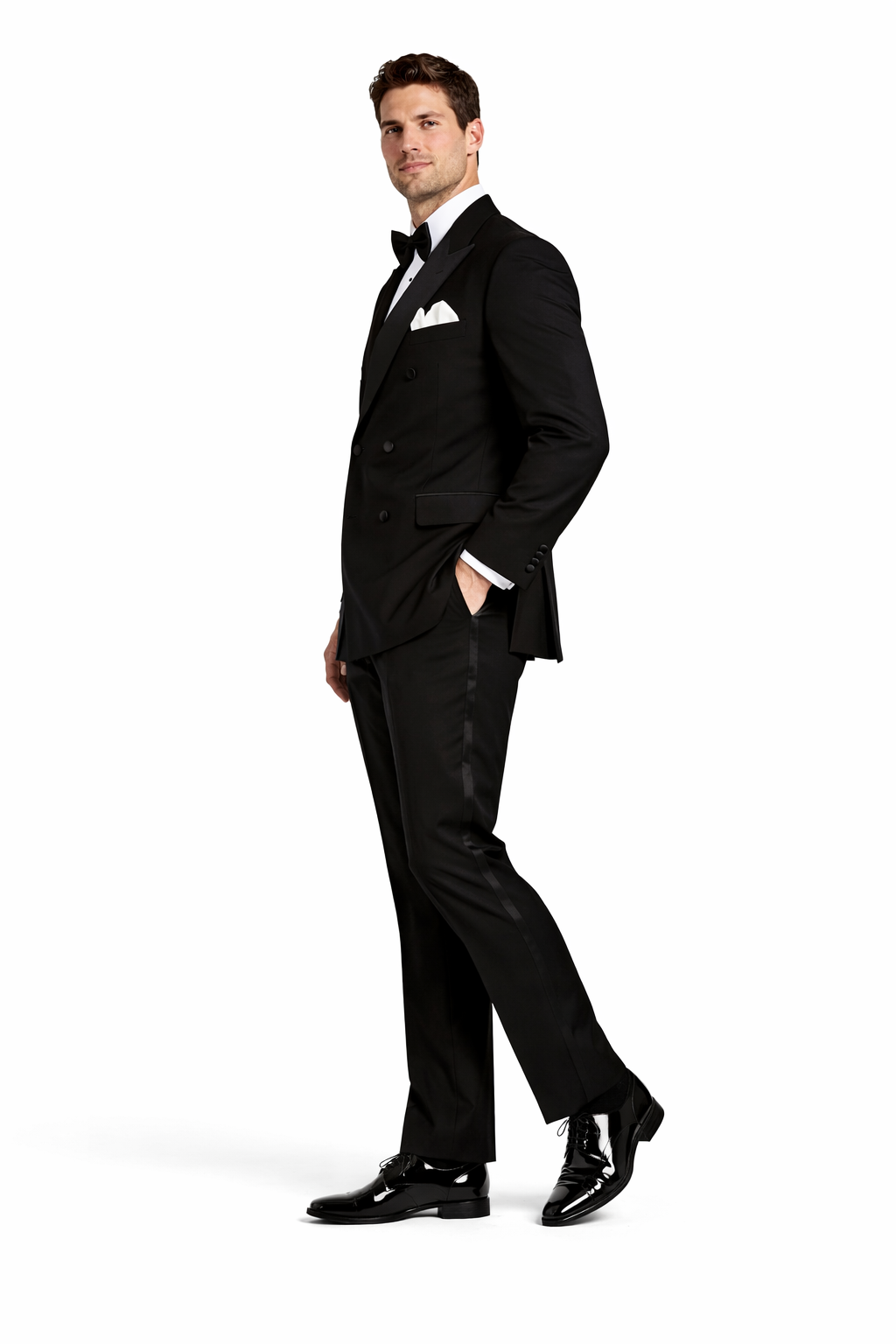 Men’s Black Double Breasted Tuxedo Suit with Jacket and Pants, Formal Wedding Prom Suit
