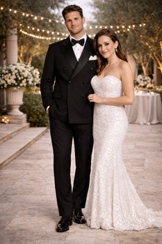 Black Double Breasted Suits Tuxedo Jacket + Pants