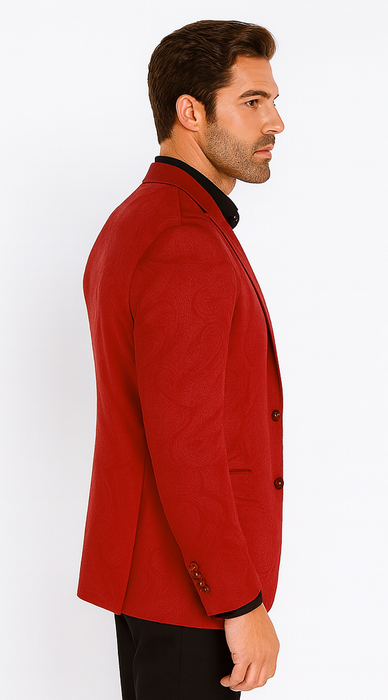 Velvet Paisley Blazer - Comes With Free Vest and Pants - Slim Fit - Red