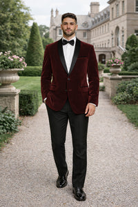 Velvet Blazer - Mens Velvet Jacket Mens 2 Button Modern Fit Suits Shawl Lapel  Wine ~ Maroon Burgundy Suit