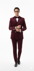 Velvet Suit - Double Breasted Suit - Burgundy Suit - Velvet Fabric Pants Slim Suit