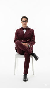 Velvet Suit - Double Breasted Suit - Burgundy Suit - Velvet Fabric Pants Slim Suit