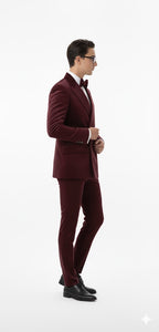 Velvet Suit - Double Breasted Suit - Burgundy Suit - Velvet Fabric Pants Slim Suit