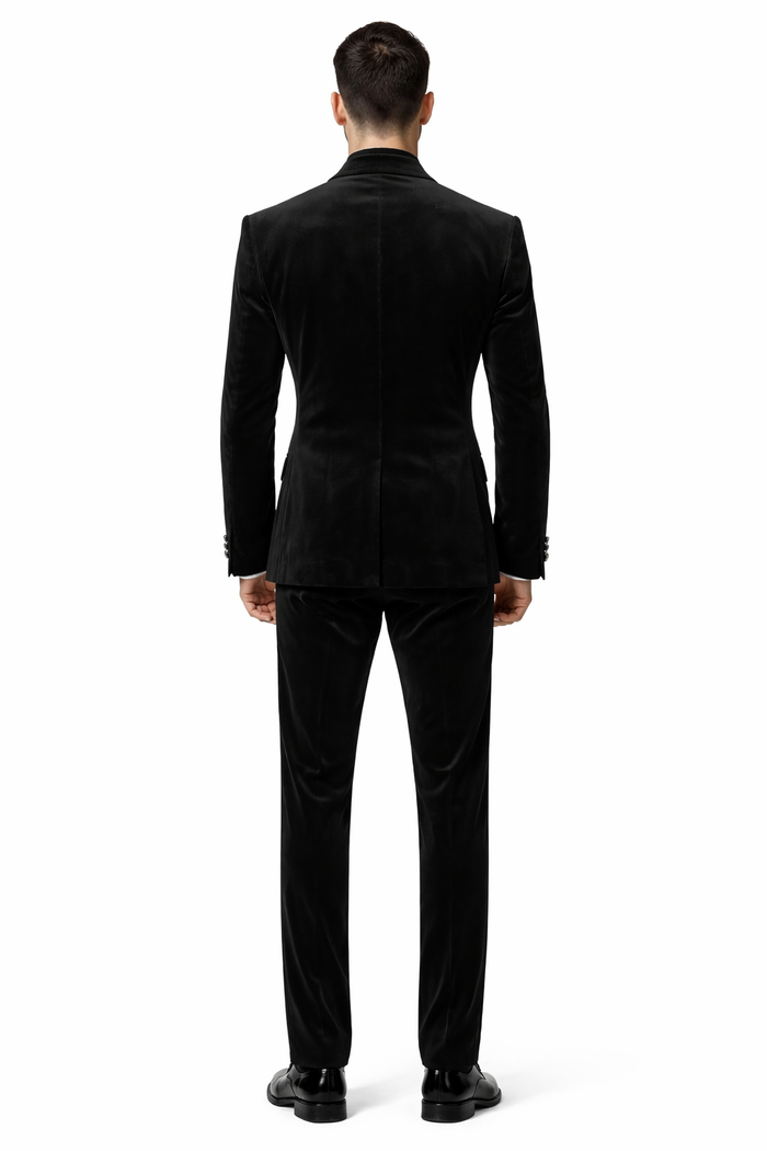 Velvet Suits - Double Breasted Suits - Slim Fit Suit - Black