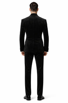 Velvet Suits - Double Breasted Suits - Slim Fit Suit - Black
