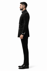 Velvet Suits - Double Breasted Suits - Slim Fit Suit - Black