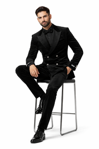 Velvet Suits - Double Breasted Suits - Slim Fit Suit - Black