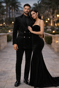 Velvet Suits - Double Breasted Suits - Slim Fit Suit - Black
