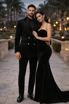 Velvet Suits - Double Breasted Suits - Slim Fit Suit - Black