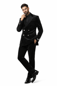 Velvet Suits - Double Breasted Suits - Slim Fit Suit - Black