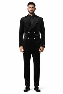 Velvet Suits - Double Breasted Suits - Slim Fit Suit - Black