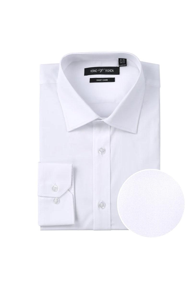 Verno Men's White 100% Cotton Classic Fit Dress Shirt