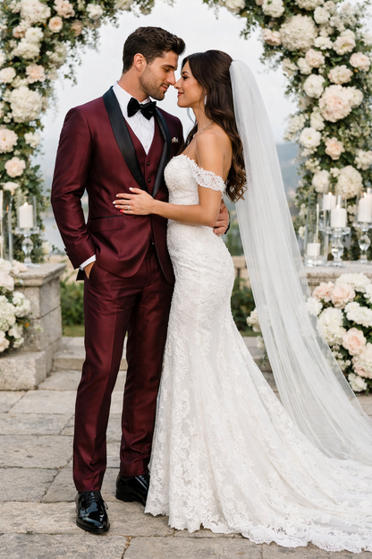 Versailles 1-Button Burgundy Tuxedo Set – Men’s Shawl Lapel Formalwear