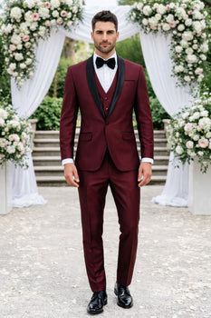Versailles 1-Button Burgundy Tuxedo Set – Men’s Shawl Lapel Formalwear