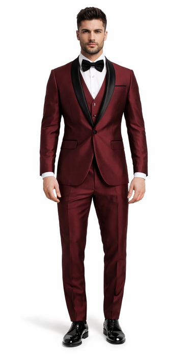 Versailles 1-Button Burgundy Tuxedo Set – Men’s Shawl Lapel Formalwear