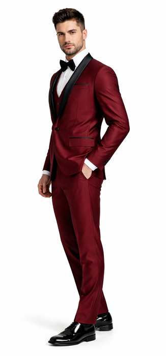 Versailles 1-Button Burgundy Tuxedo Set – Men’s Shawl Lapel Formalwear