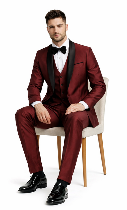 Versailles 1-Button Burgundy Tuxedo Set – Men’s Shawl Lapel Formalwear